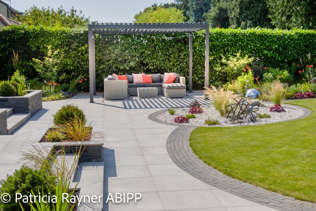 great view of the patio stones slabs and showing the seating area