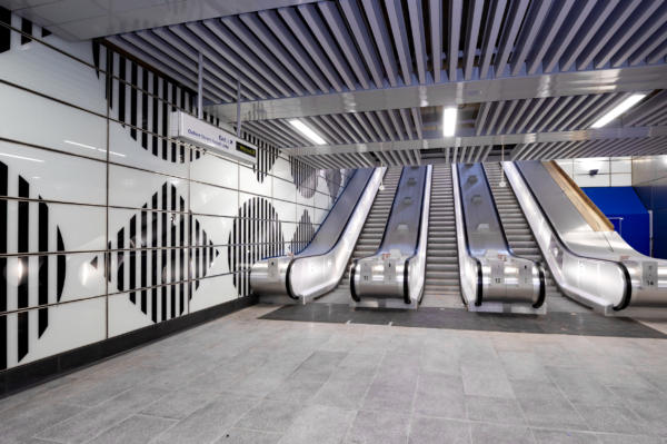 Upgraded Tottenham court road underground station just before opening Architectural photography London