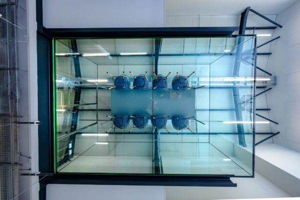 Floating glass meeting room...Looking up!