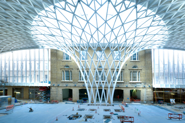 Construction of the new Kings Cross station redevelopment project, showing wonderful architectural conceptual designs